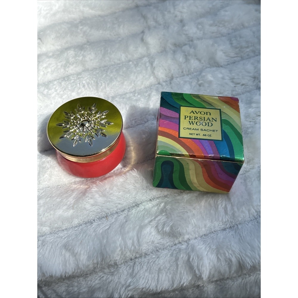 Vintage Avon Persian Wood Cream‎ Sachet Jar With Box